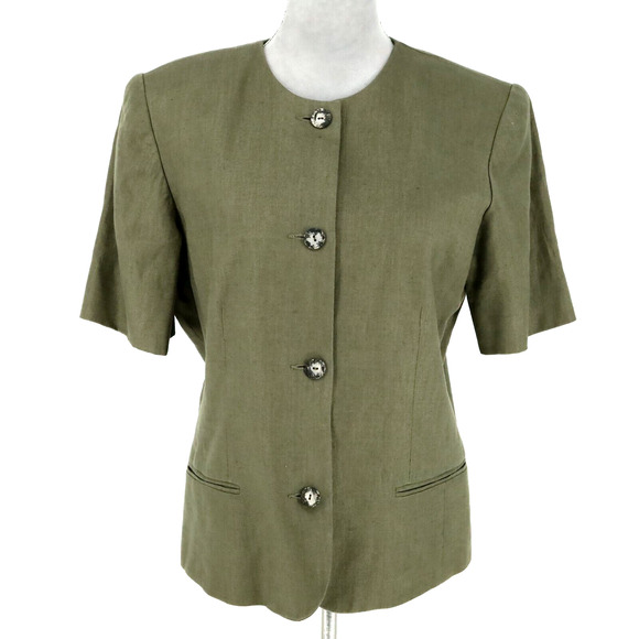 Liz Claiborne Jacket Womens 10 Linen Green Lined Pockets Office Career Vintage - Picture 1 of 13